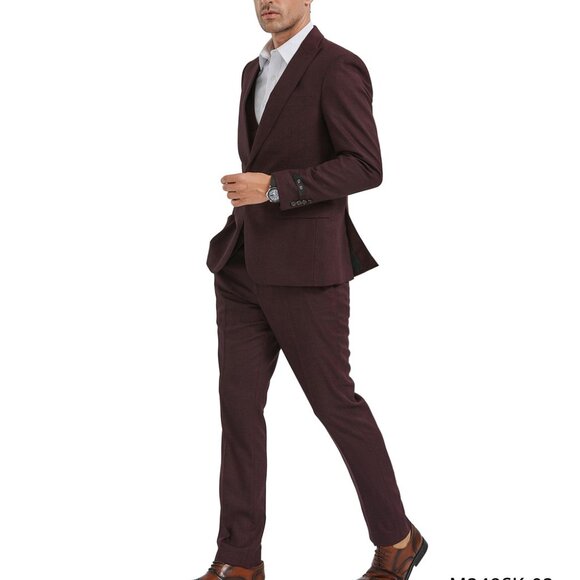 Cherry Peak Lapel Double Breasted Vest Skinny Fit Tazzio Men's Suit